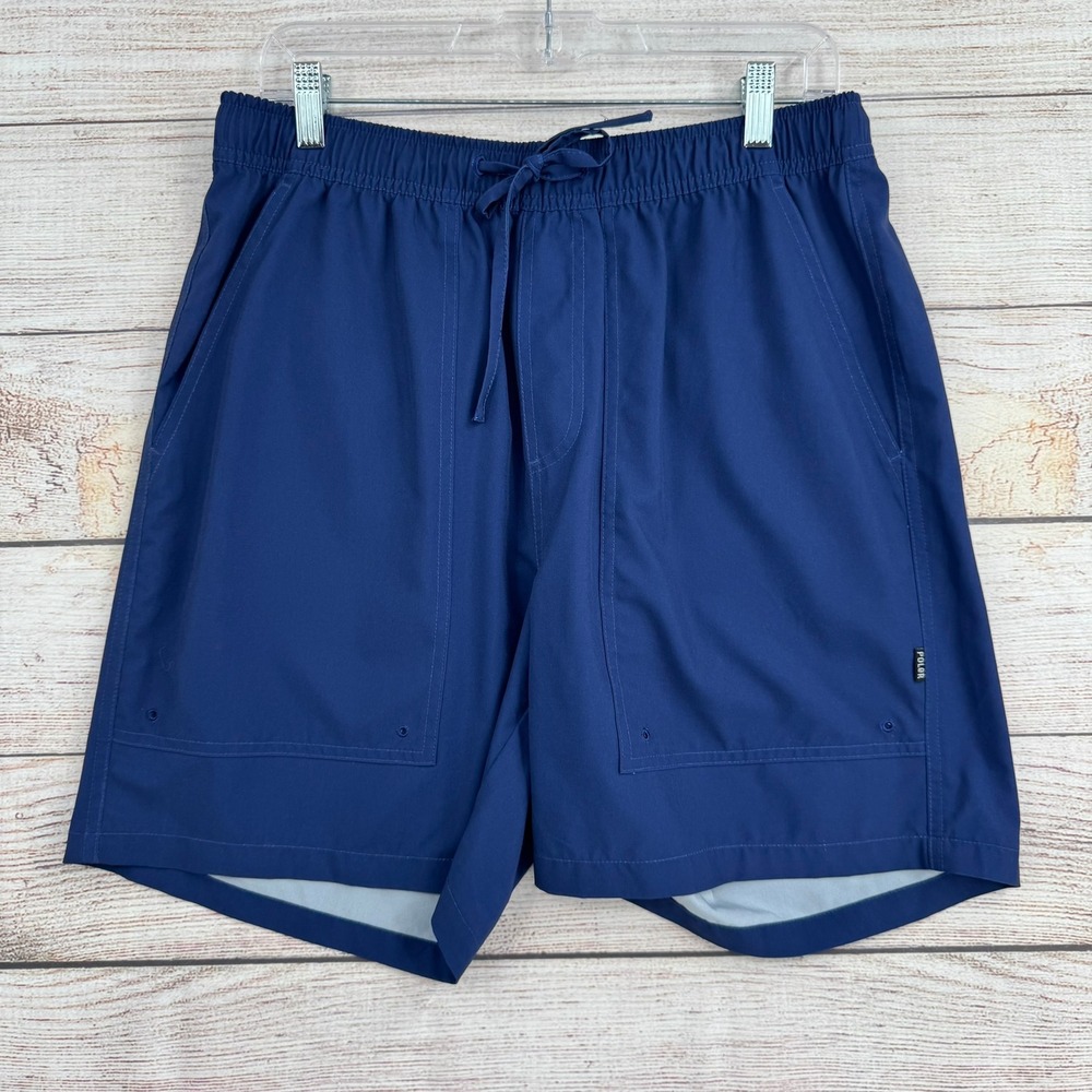 Poler Hybrid Shorts Mens 34 Navy Blue Elastic Drawstring Outdoor Hiking 6 Inseam